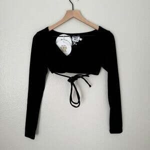 NWT Princess Polly Women's Black Longsleeve Crop Top Tie Front Festival Size 4